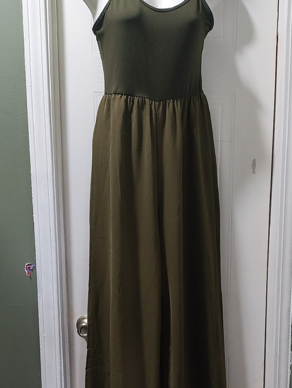 Smocked Bodice Wide-Leg Olive Jumpsuit for Women - Picture 2 of 13